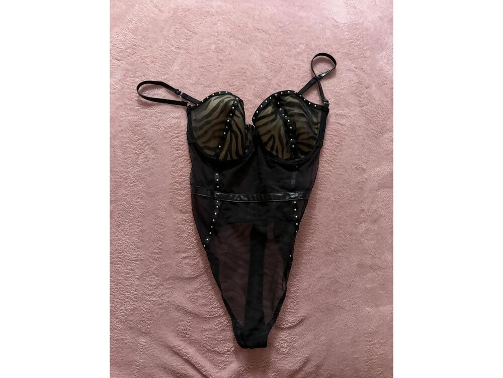 Dreamgirl Black Sheer Teddy Bodysuit with Studded Detail XL